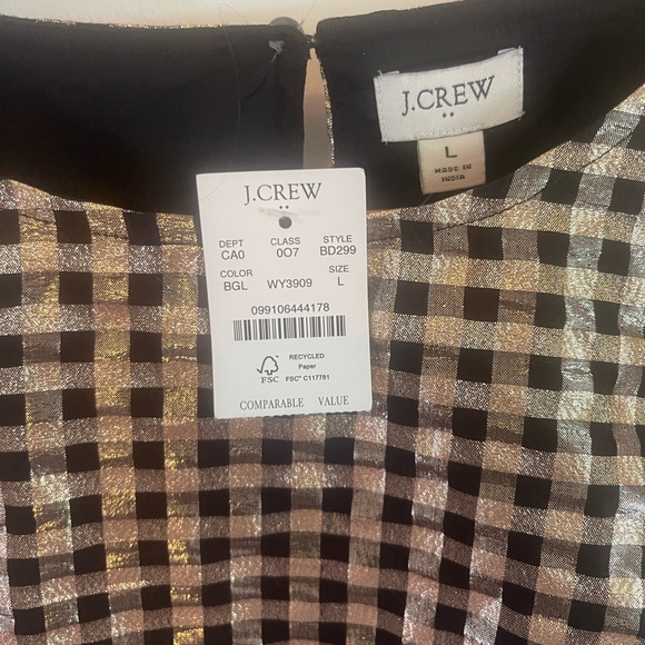 I. Crew factory size L gold checked party blouse - Picture 2 of 4